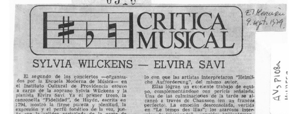 Crítica Musical Sylvia Wilckens - Elvira Savi