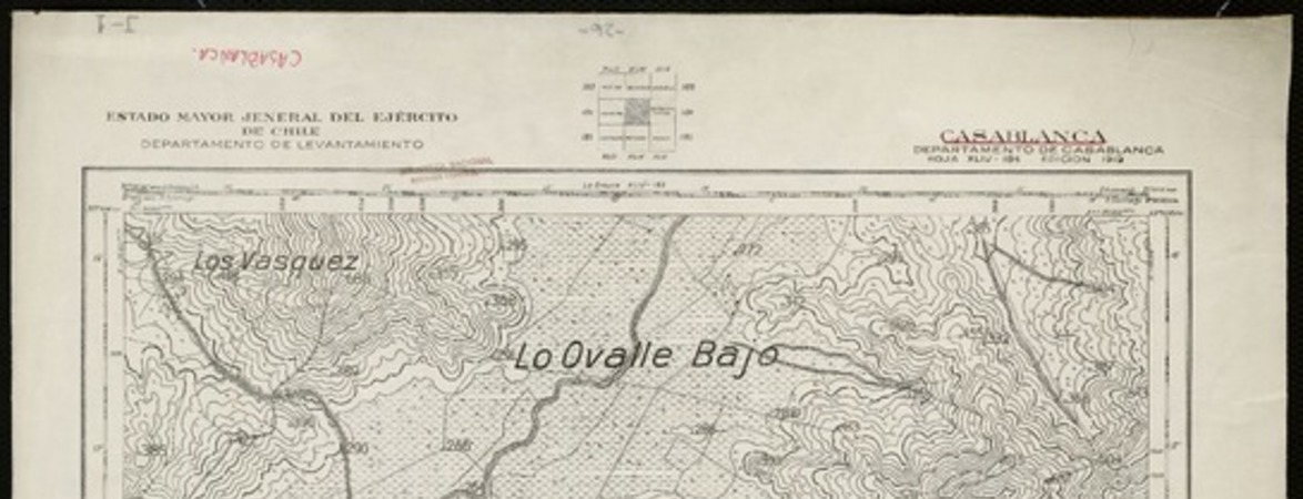 Casablanca Departamento de Casablanca [material cartográfico] : Estado Mayor Jeneral del Ejército de Chile. Departamento de Levantamiento.