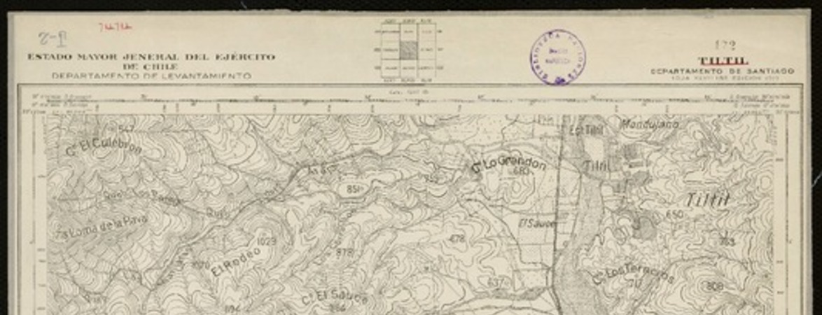 Tiltil Departamento de Santiago [material cartográfico] : Estado Mayor Jeneral del Ejército de Chile. Departamento de Levantamiento.