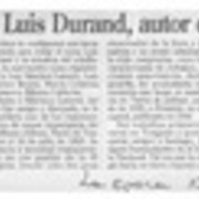 Recuerdan a Luis Durand, autor de "Frontera"  [artículo].