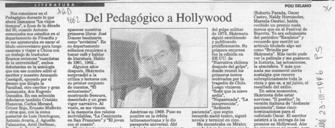 Del Pedagógico a Hollywood  [artículo] Poli Délano.