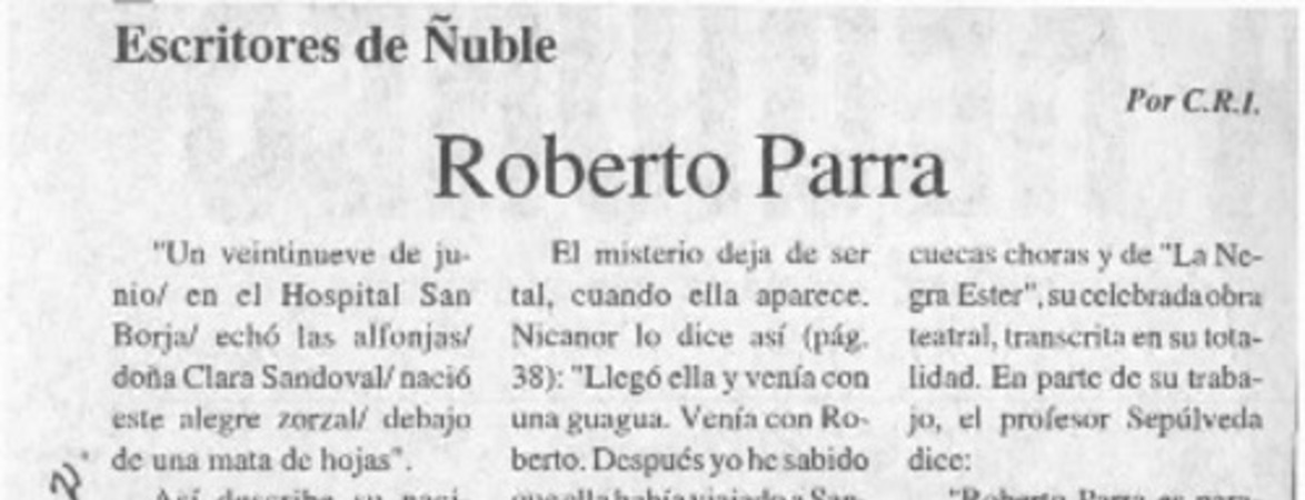 Roberto Parra  [artículo] C. R. I.