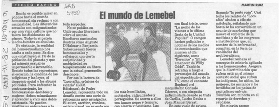 El mundo de Lemebel  [artículo] Martín Ruiz.
