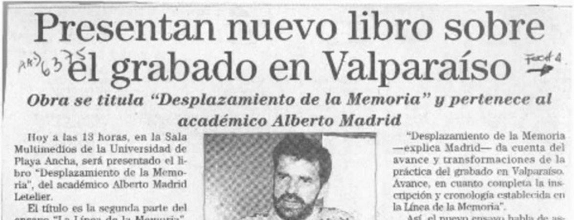 Presentan nuevo libro sobre el grabado en Valparaíso  [artículo].