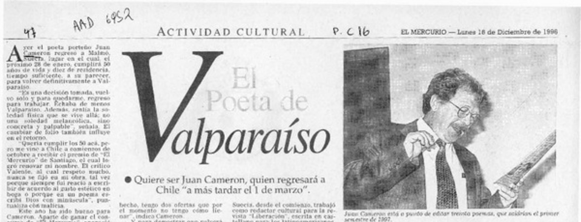 El poeta de Valparaíso  [artículo] Alvaro Inostroza B.
