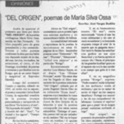 "Del origen", poemas de María Silva Ossa