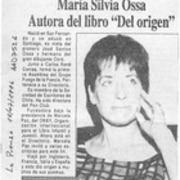 María Silvia Ossa autora del libro "Del origen"  [artículo] Federico Tatter.