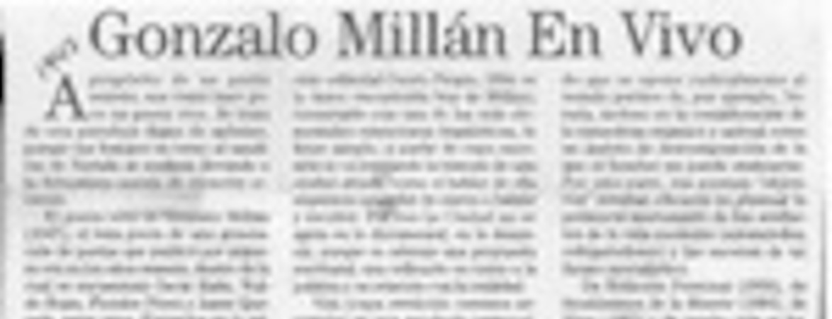 Gonzalo Millán en vivo  [artículo] Luis Riffo.