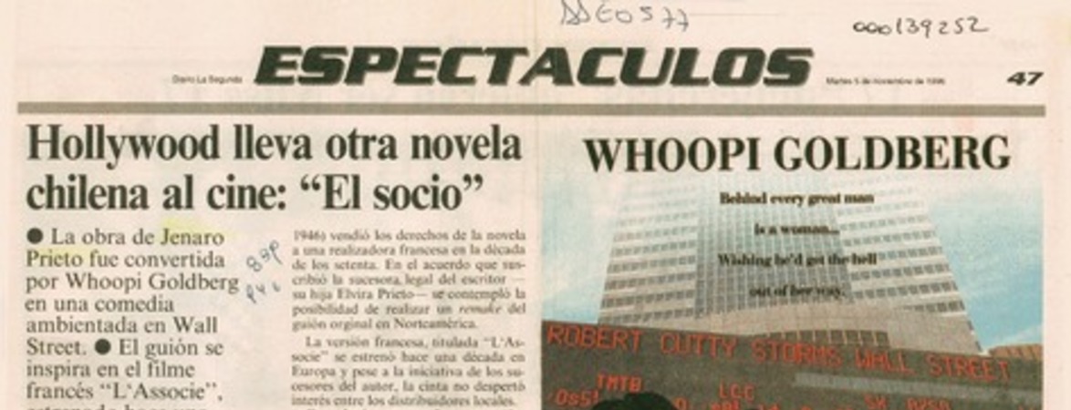 Hollywood lleva otra novela chilena al cine, "El socio"