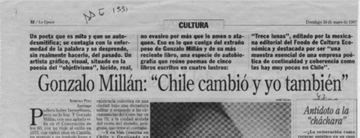 Gonzalo Millán, "Chile cambió y yo también"  [artículo] Ximena Poo.