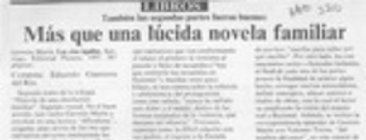 Más que una lúcida novela familiar  [artículo] Eduardo Guerrero del Río.