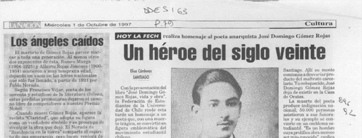 Un héroe del siglo veinte  [artículo] Elisa Cárdenas.