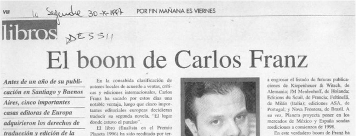 El boom de Carlos Franz  [artículo] Javier Ibacache V.