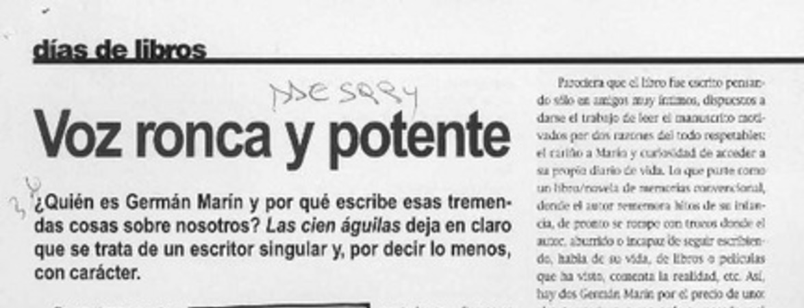 Voz ronca y potente  [artículo].