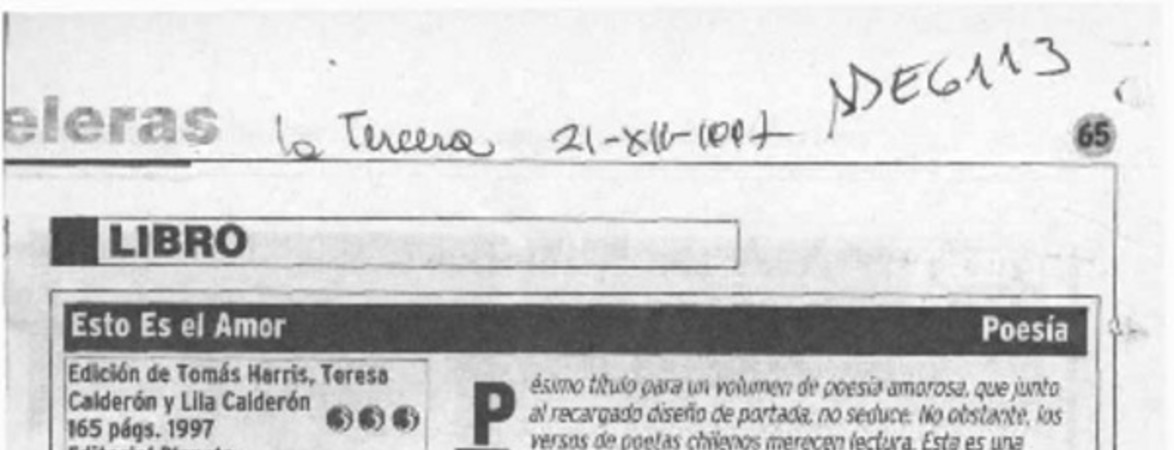 Esto es el amor  [artículo] Andrés Gómez B.