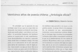 Veinticinco años de poesía chilena, antología oficial?  [artículo] Natalia García [y] Alejandro Zambra.