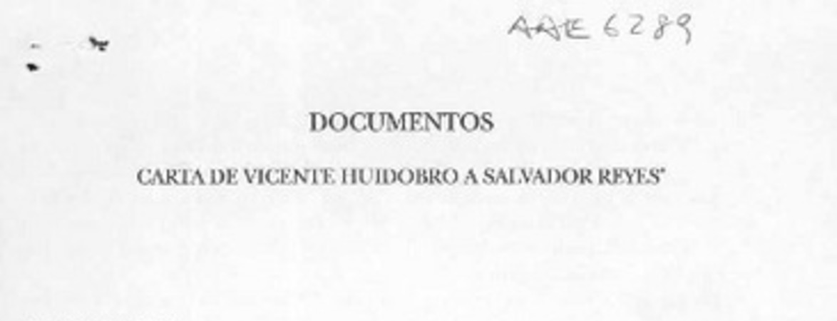 Carta de Vicente Huidobro a Salvador Reyes