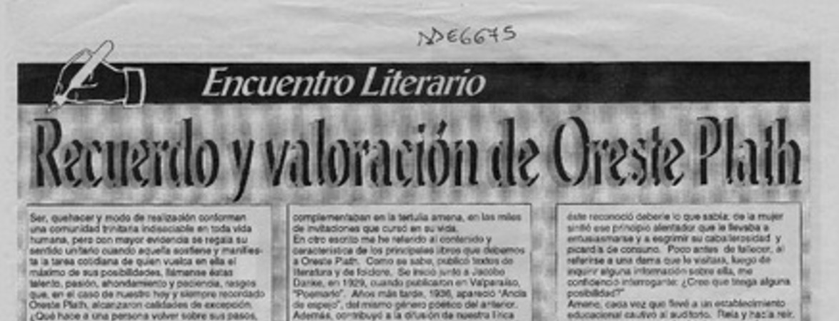 Recuerdo y valoración de Oreste Plath