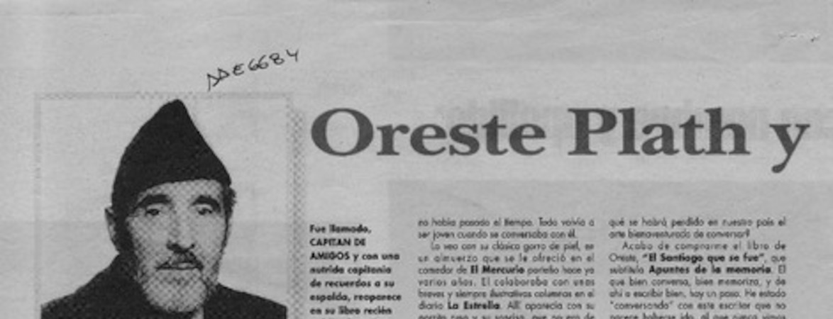 Oreste Plath y sus recuerdos  [artículo] Sara Vial.