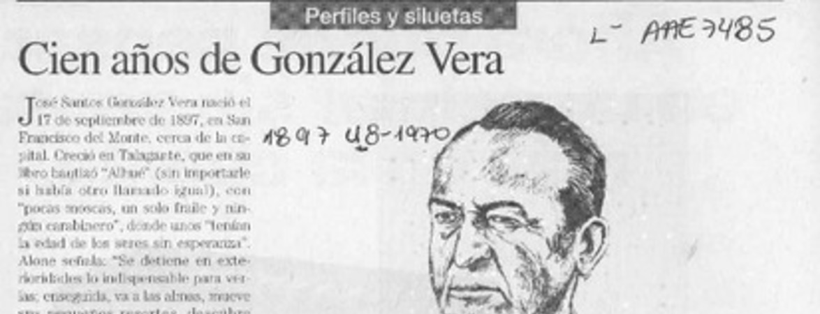Cien años de González Vera  [artículo] Rodolfo Garcés Guzmán.