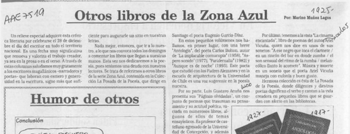 Otros libros de la Zona Azul  [artículo] Marino Muñoz Lagos.