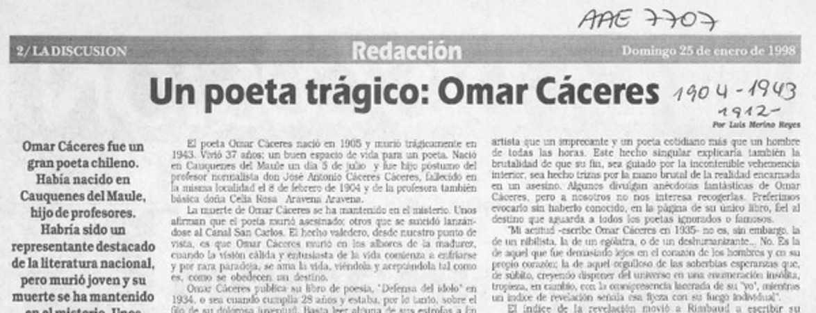 Un poeta trágico, Omar Cáceres