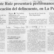 Vicente Ruiz presentará performance sobre reeducación del delincuente, en La Perrera  [artículo] J. I. V.