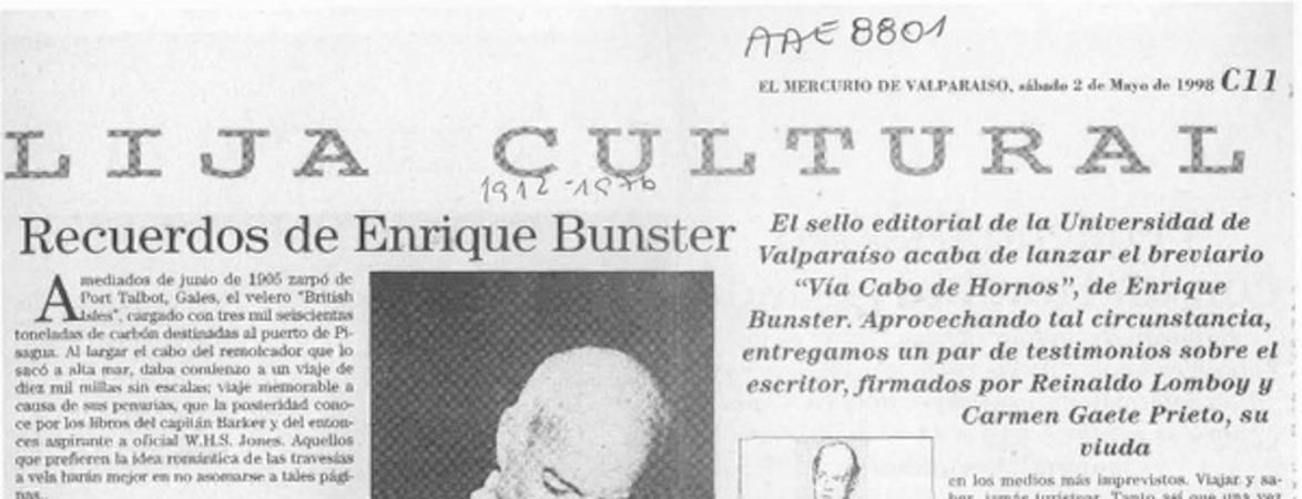 Recuerdos de Enrique Bunster  [artículo].