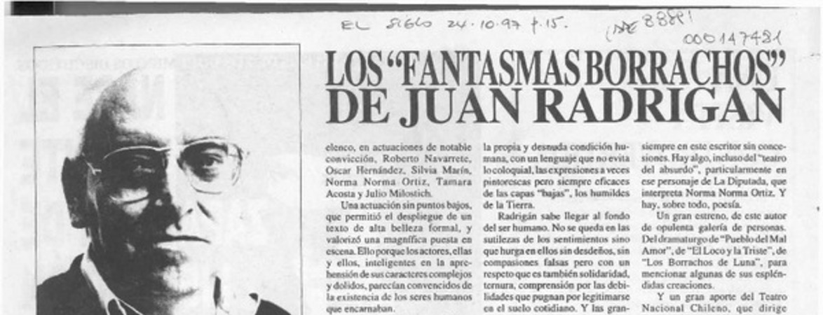 Los "Fantasmas borrachos" de Juan Radrigán  [artículo] Fernando Quilodrán.