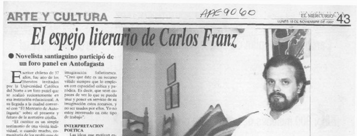 El Espejo literario de Carlos Franz  [artículo] M. R. T.