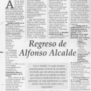 Regreso de Alfonso Alcalde  [artículo] Nelson Sandoval Díaz.