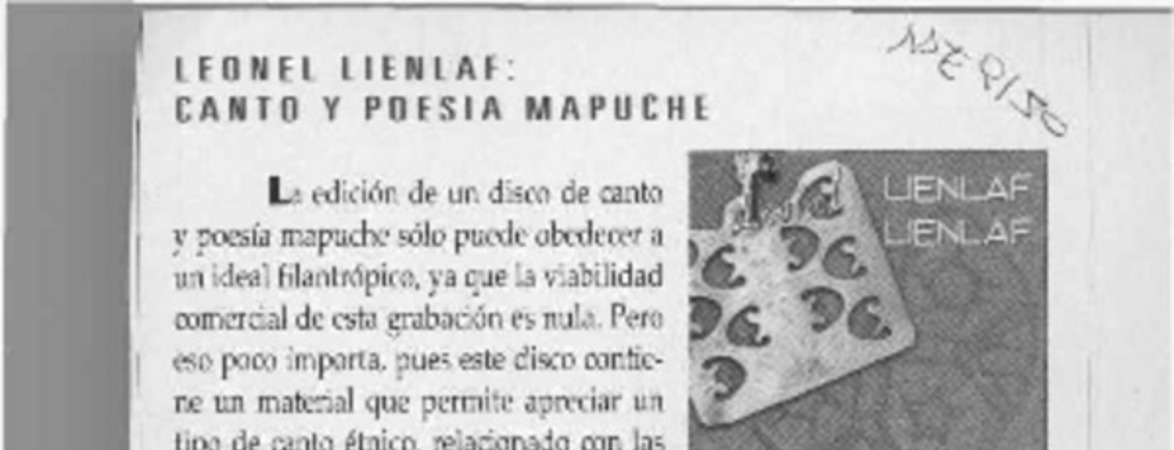 Leonel Lienlaf, canto y poesía mapuche  [artículo].