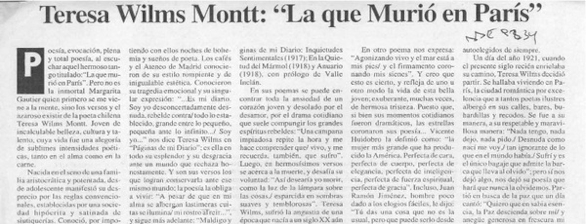 Teresa Wilms Montt, "La que murió en París"