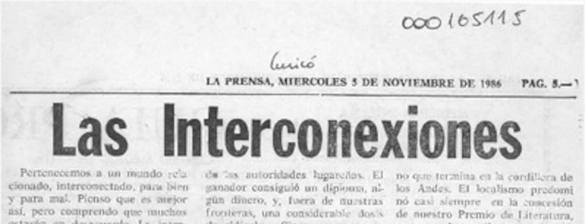 Las interconexiones  [artículo] Jorge Edwards.