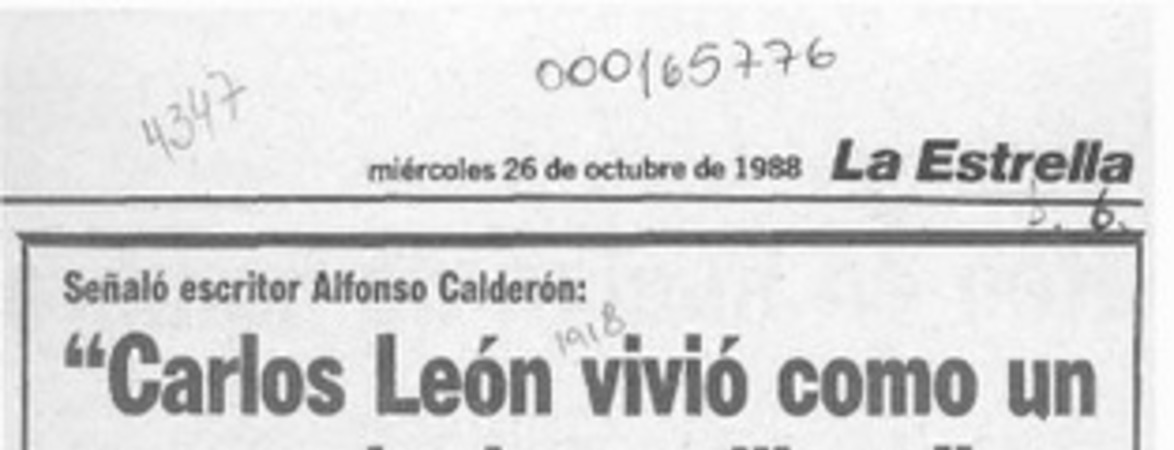 "Carlos León vivió como un personaje de sus libros"  [artículo].