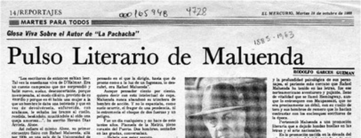 Pulso literario de Maluenda  [artículo] Rodolfo Garcés Guzmán.