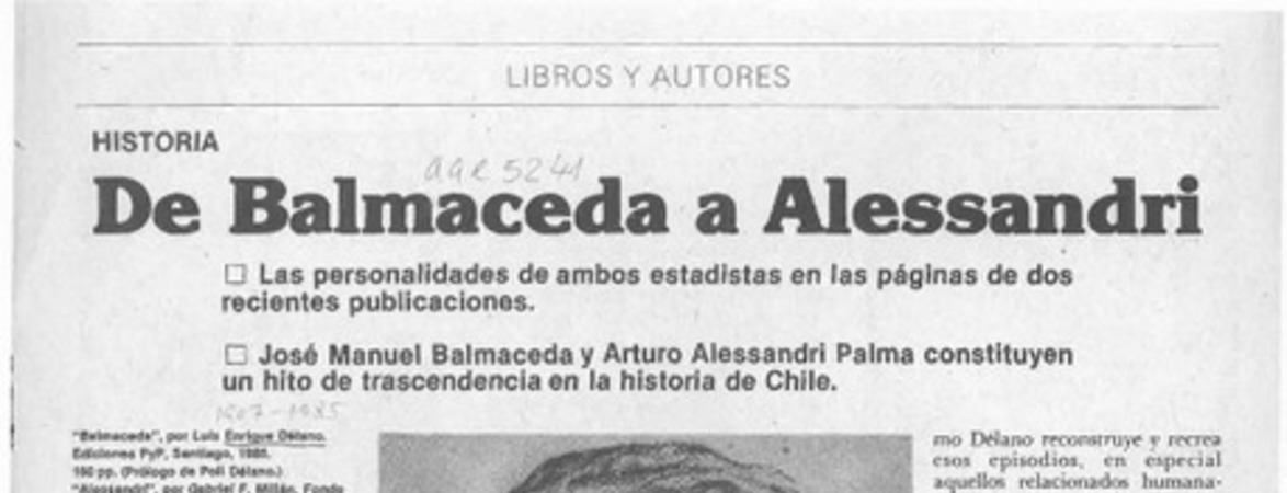 De Balmaceda a Alessandri  [artículo] Jaime Quezada.