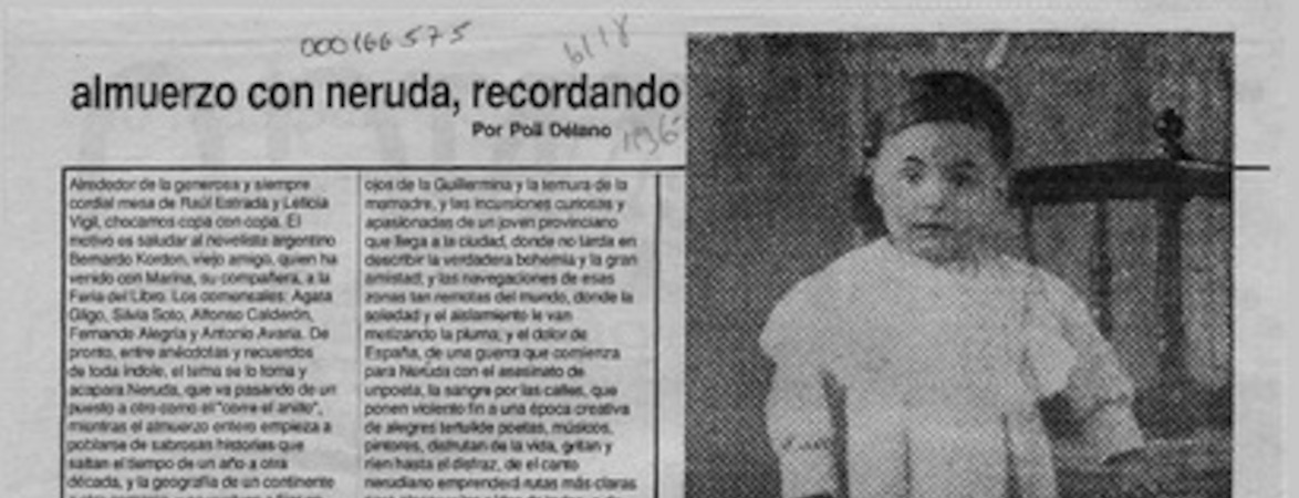Almuerzo con Neruda, recordando  [artículo] Poli Délano.