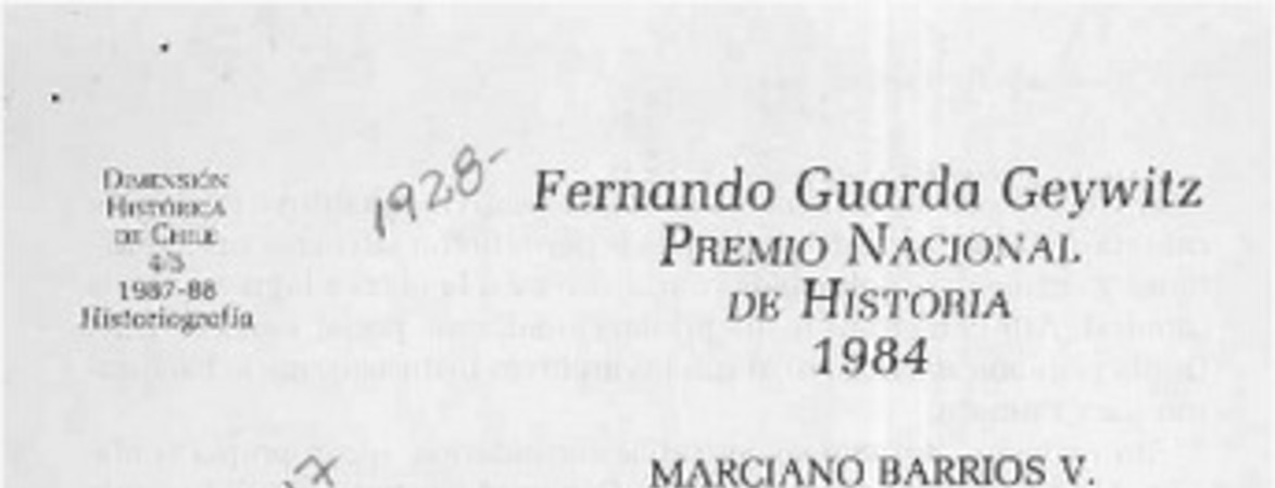 Fernando Guarda Geywitz, Premio Nacional de Historia 1984