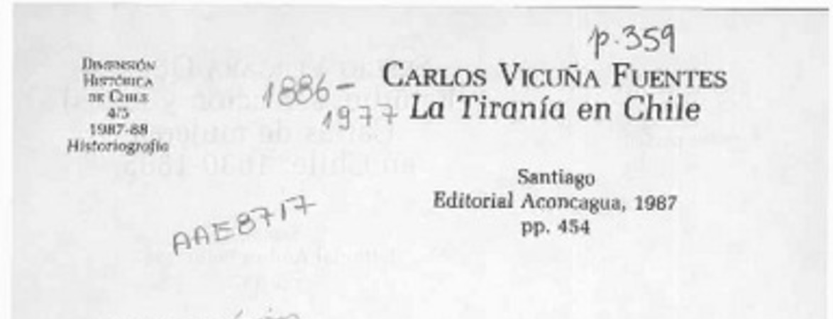 Carlos Vicuña Fuentes, "La tiranía en Chile"