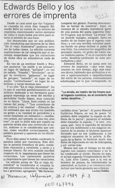 Edwards Bello y los errores de imprenta  [artículo] Lautaro Robles.