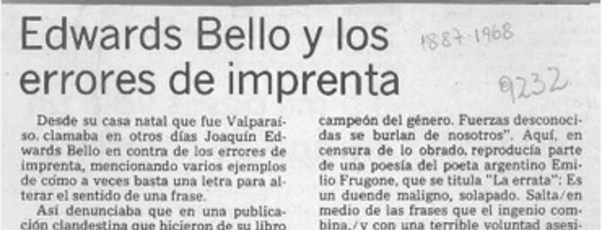 Edwards Bello y los errores de imprenta  [artículo] Lautaro Robles.