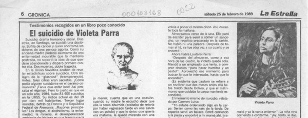 El suicidio de Violeta Parra  [artículo] Tizio.