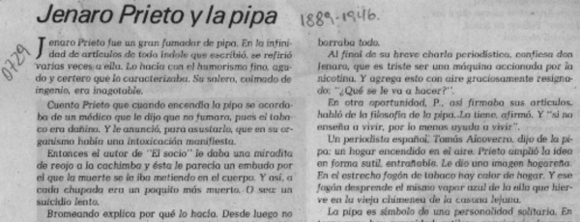 Jenaro Prieto y la pipa  [artículo] G. A. M.