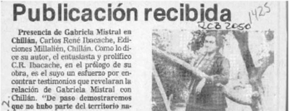 Publicación recibida  [artículo].
