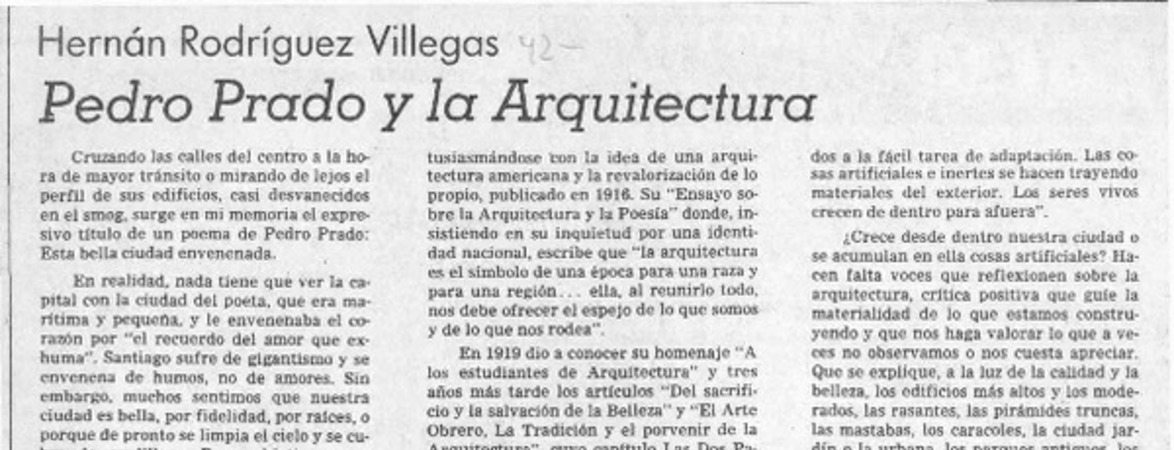 Pedro Prado y la arquitectura  [artículo] Hernán Rodríguez Villegas.