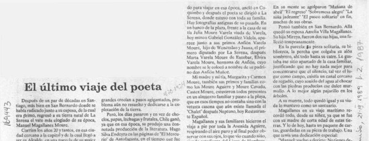 El último viaje del poeta  [artículo] Hugo Thénoux Moure.
