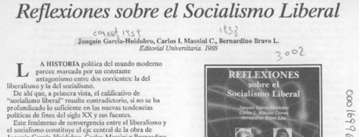 Reflexiones sobre el socialismo liberal  [artículo] Jorge Wahl S.