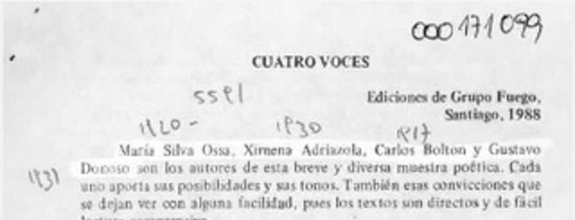 Cuatro voces  [artículo] J. A. M.