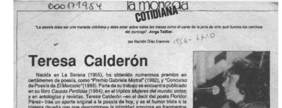 Teresa Calderón  [artículo] Ramón Díaz Eterovic.